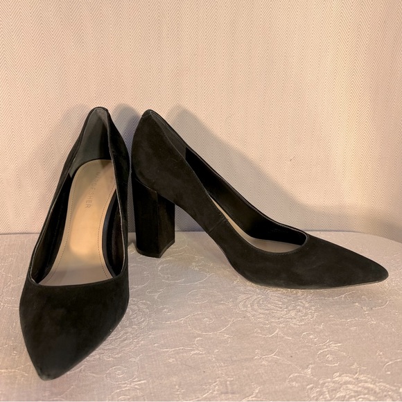 Marc Fisher Shoes - Marc Fisher Viviene Black Suede Slip On 3” Heels Pumps Silver Detail on Heel 7.5